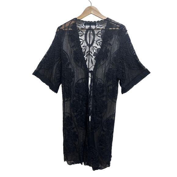 Highness Kimono Lace Top Cardigan O/S Blk Front Tie Indie Festival Witchy Boho - Picture 5 of 6